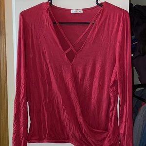 Red wrap blouse